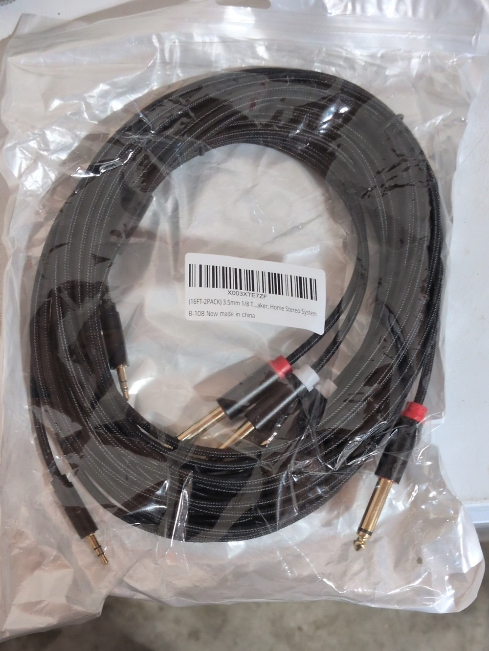 Braided Black 3.5mm to Dual 1/4" Stereo Audio Cable – Black